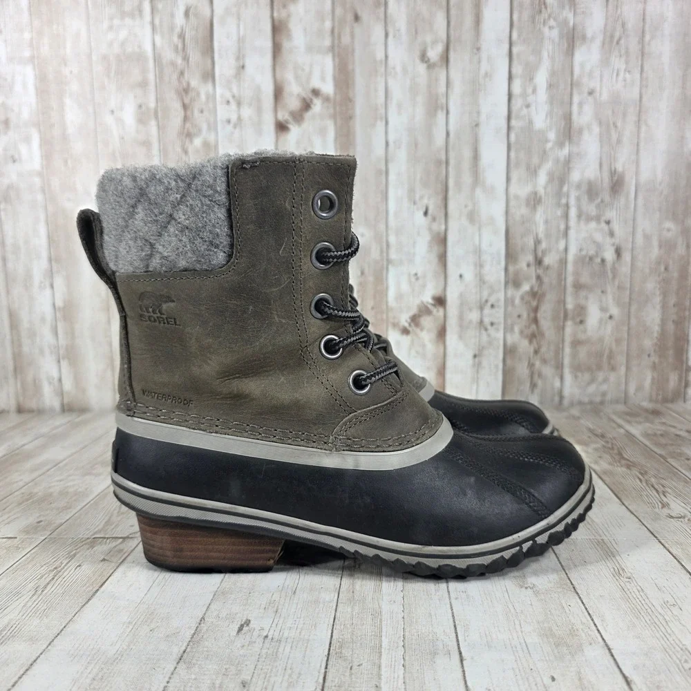 Sorel Women's Waterproof Winter‎ Snow Boots Grey Black Lace Up Heel Size 7.5